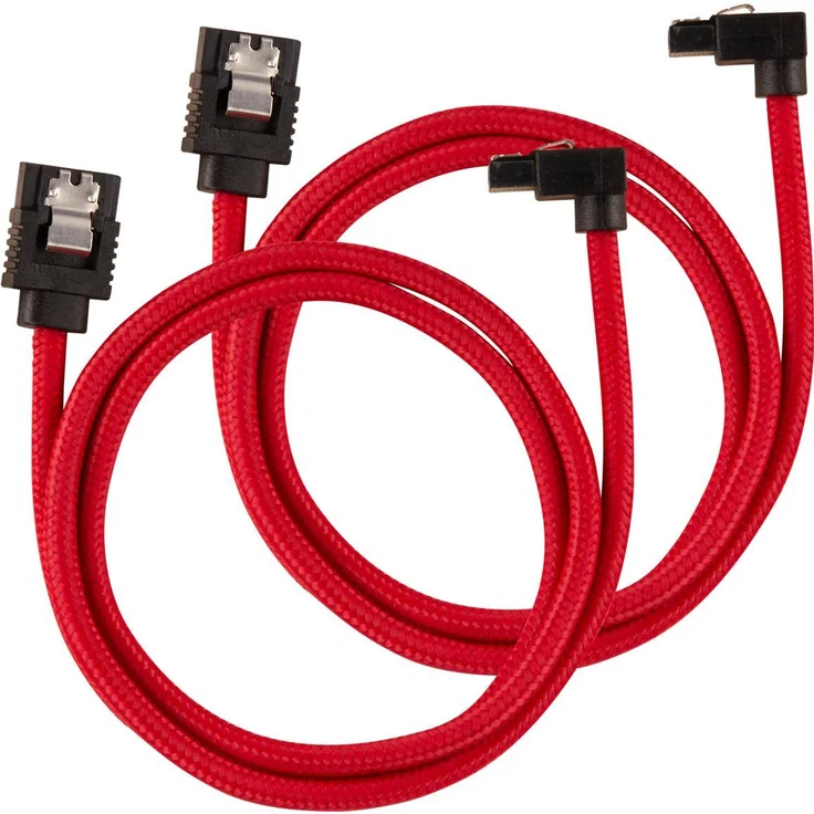 Corsair Premium Sleeved SATA 3 Kabel gewinkelt - gerade (6Gbps, 60 cm 90°) Rot – Bild 1
