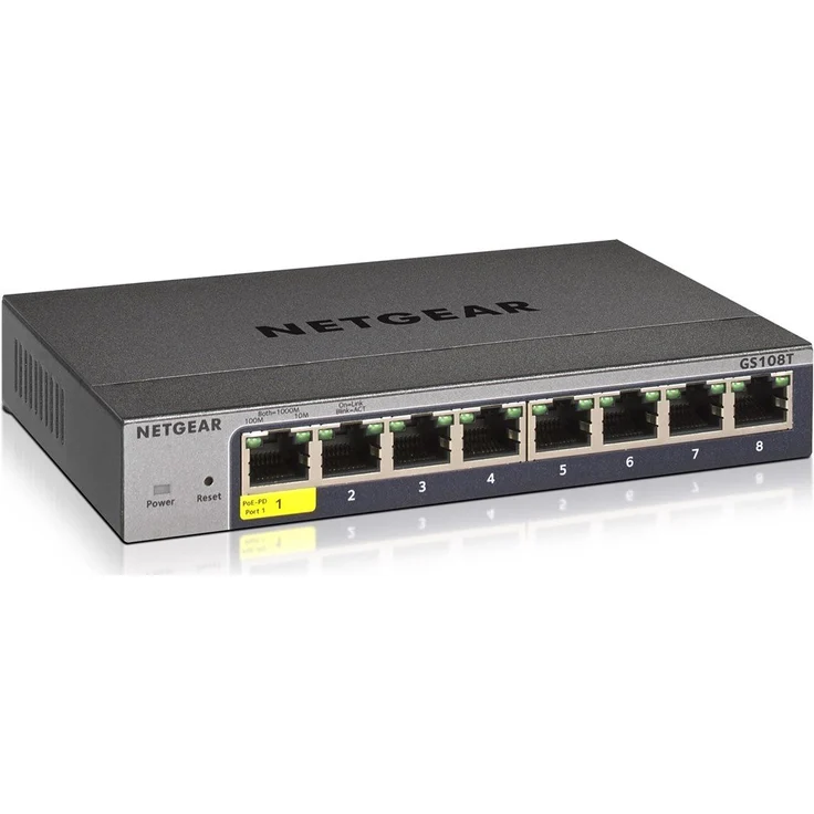 Netgear GS108T 8-Port Gigabit Ethernet LAN Switch Smart Managed Pro (1x PD-Port, flexibles Management lokal oder Remote per Insight Cloud, lüfterloses Metallgehäuse, mit ProSAFE Lifetime-) – Bild 1