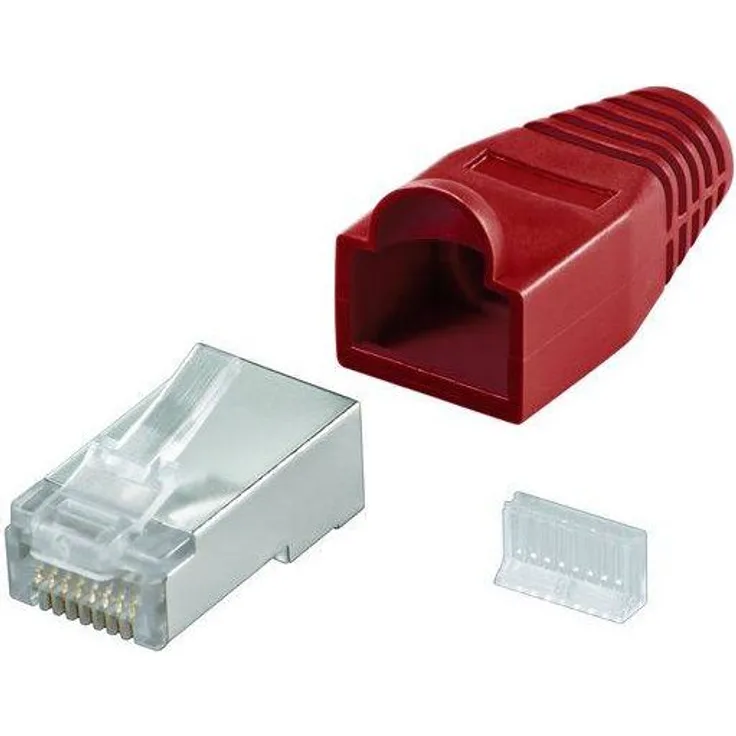 Modularstecker RJ45 geschirmt, mit Knickschutz, Rot