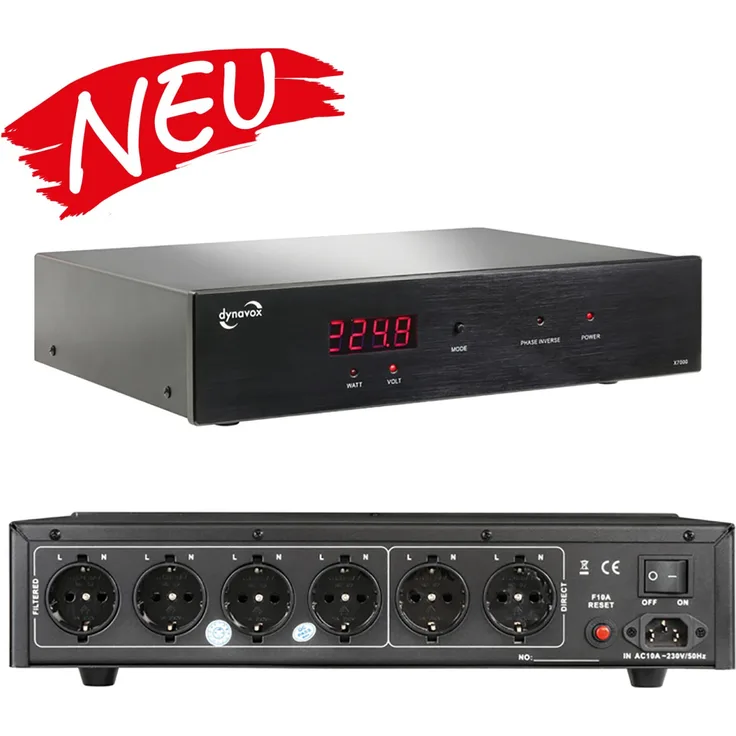 Dynavox HiFi-Netzfilter X7000S Mehrfach-Steckdose mit 6 Steckplätzen silber
