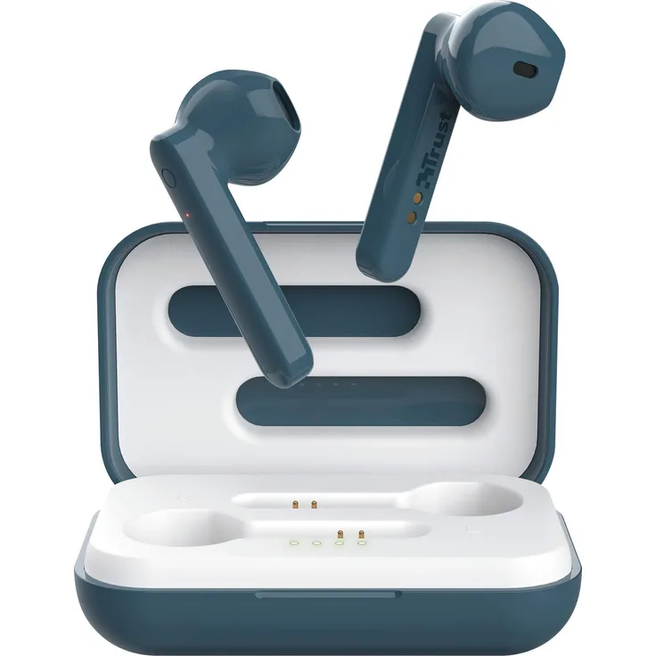 Trust Mobile Primo Touch Bluetooth Kopfhörer in Ear, Kabellose Ohrhörer, True Wireless Earbuds mit Ladecase (TWS, Mit Mikrofon, 10H Spielzeit) Blau