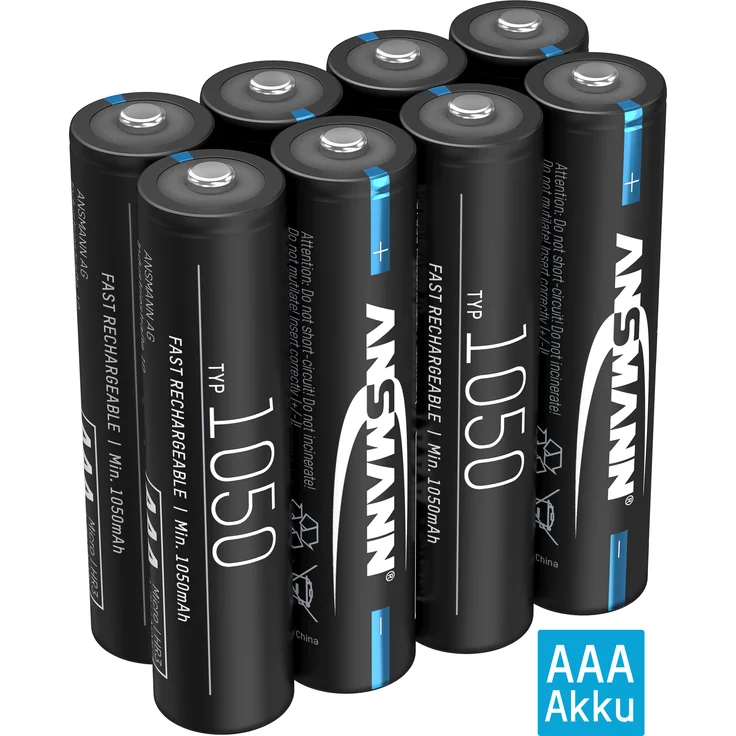 ANSMANN Akku AAA 1050mAh NiMH 1,2V - wiederaufladbar, hohe Kapazität (8 Stück)