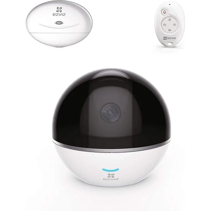 EZVIZ C6T Kamera + Alarm 2-in-1 (mit T2 Sensoren und K2 Steuerung), 1080p WLAN Schwenk-/Neige-Kamera, Nachtsicht, Überwachungskamera, Smart Tracking, Smart Privacy Mask, mit Sensor, Weiß