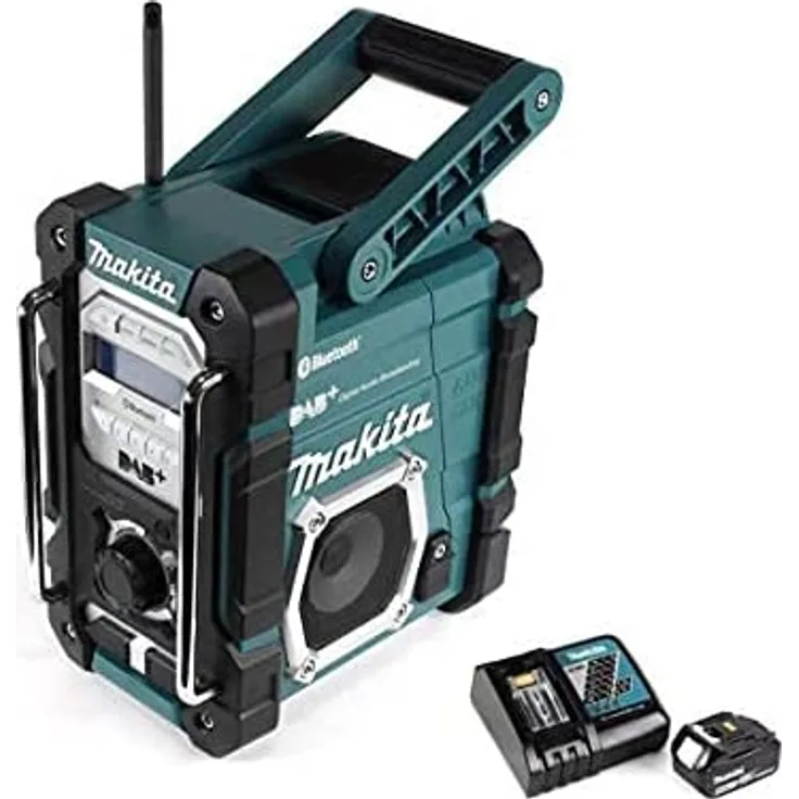 Makita DMR 112 RT1 7,2 - 18V Bluetooth + 1x 5,0Ah Akku + Ladegerät Baustellenradio mit Bluetooth, geeignet für Outdoor, blau