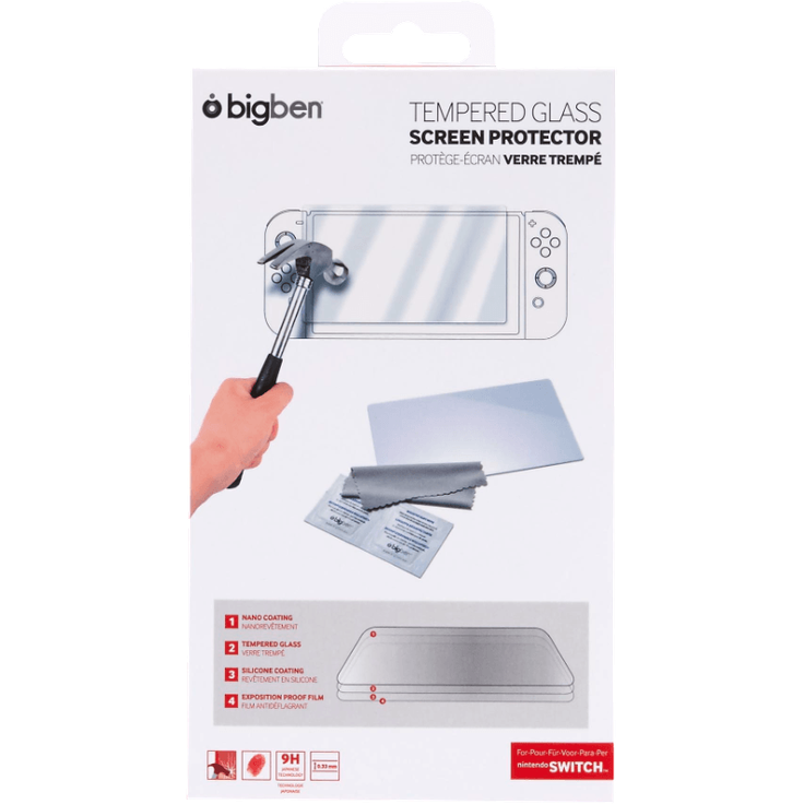 BigBen Nintendo Switch - Tempered Glass Screen Protector (Bilschirmschutz & Reinigungstuch)