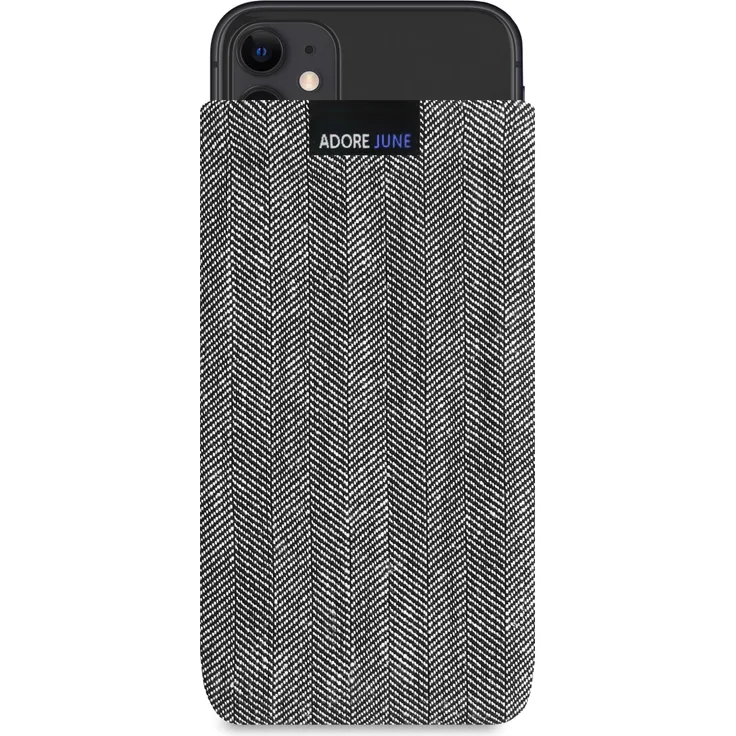 Adore June Business Tasche kompatibel mit Apple iPhone 11 Handytasche aus charakteristischem Fischgrat Stoff - Grau-Schwarz, Schutztasche Zubehör mit Display Reinigungs-Effekt