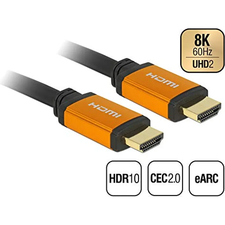 Delock Hochwertiges 8K HDMI Kabel 60Hz 48 Gbps, 2,00 m Länge, Ultra HD2, 4K120Hz, eARC, UHDTV, HDR 10+, Variable Refresh Rate VRR, Dolby Vision, für Xbox, PS4, Blu Ray Player, 85729