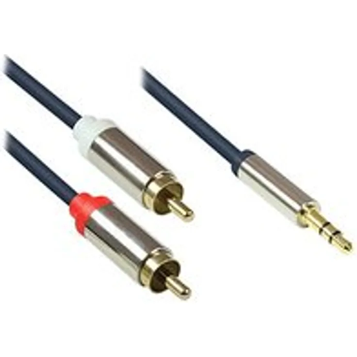 Good Connections GC-M0059 Audio Anschlusskabel High-Quality 3,5 mm, Klinkenstecker auf 2x RCA (Cinch) Stecker, OFC, Vollmetallgehäuse, 2m dunkel blau