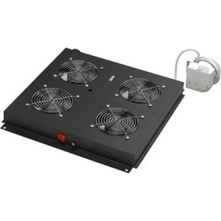 DIGITUS Dachlüftereinheit für Netzwerkschrank (Dynamic Basic - Unique) & Serverschrank (Dynamic Basic), 4x Lüfter, Thermostat, Schwarz (RAL 9005)