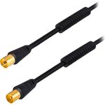 2m HB-DIGITAL HDTV Antennenkabel Anschlusskabel Koax Stecker auf Buchse vergoldet Koaxialkabel mit Mantelstromfilter mit 2x Ferritkern Schwarz