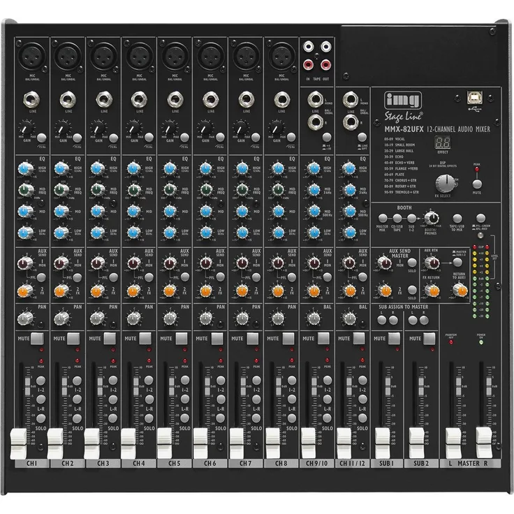 IMG STAGELINE MMX-82UFX 10-Kanal-Audio-Mischpult, 12 Eingänge, schwarz