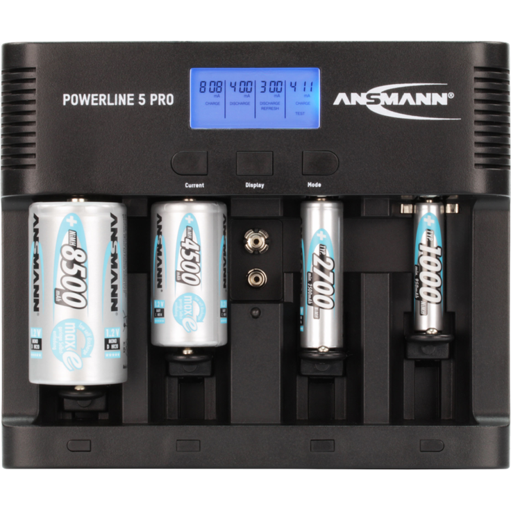 ANSMANN Akku-Ladegerät für 4x AA-AAA-C-D + 1x 9V-Block NiMH Akkus - Batterieladegerät mit 5 Ladeprogrammen: Laden, Entladen, Testen, Refresh, Schnellladen + USB - Powerline 5 Pro Akkupflegestation – Bild 2