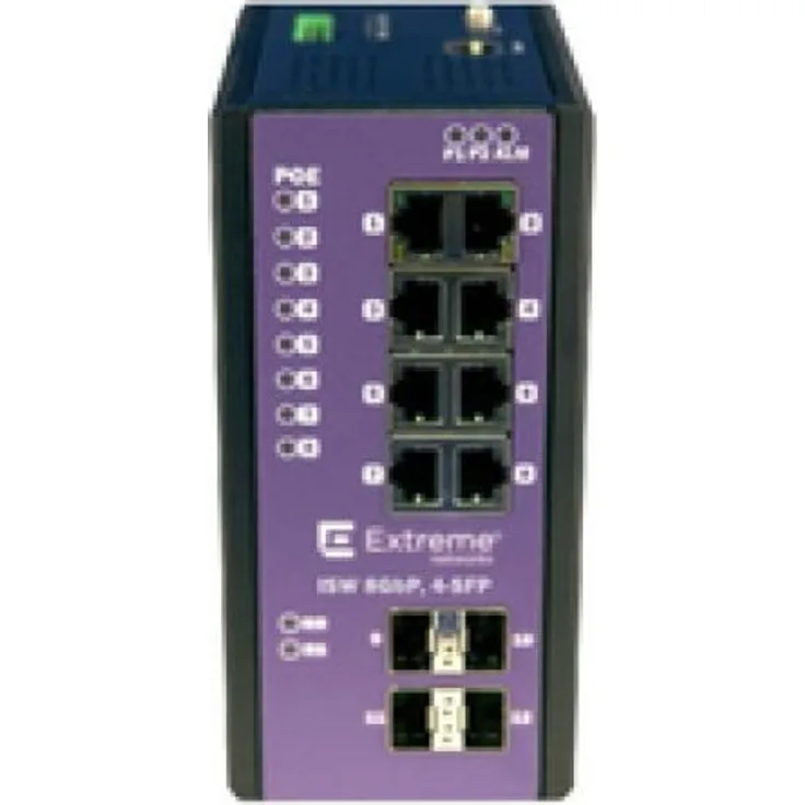 Extreme Networks ExtremeSwitching Industrial Ethernet Switch ISW 8GBP,4-SFP Switch verwaltet 8 x 10-100-1000 (PoE+) + 4 x SFP Montage auf DIN-Schiene, Wandmontage PoE+ (240 W) Spannung
