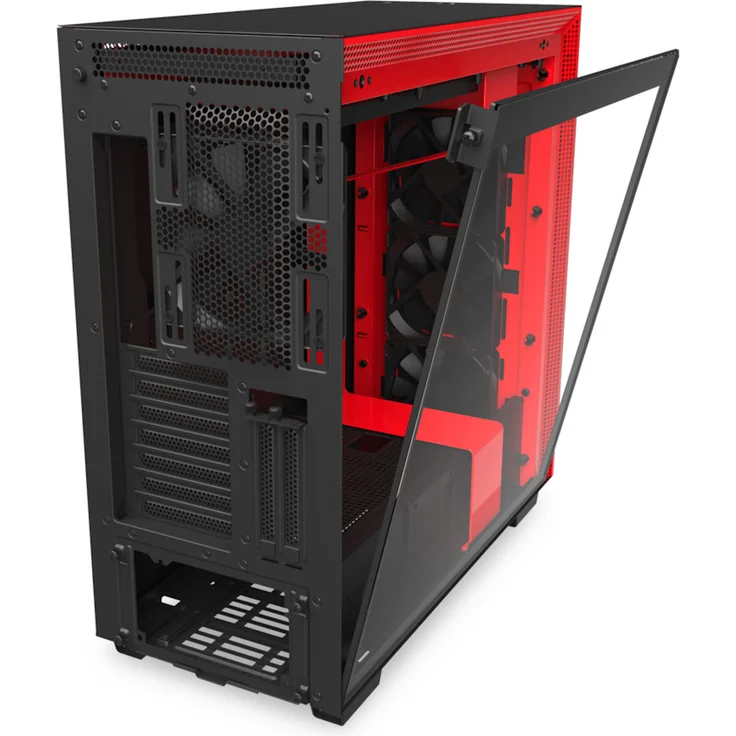 NZXT H710i - ATX-Mid-Tower-Gehäuse für Gaming-PCs - Front USB-C Port - Tempered Glass-Seitenfenster mit Schnellspanner - Vertikale GPU Montage möglich - Für Wasserkühlung nutzbar - Schwarz-Rot – Bild 4