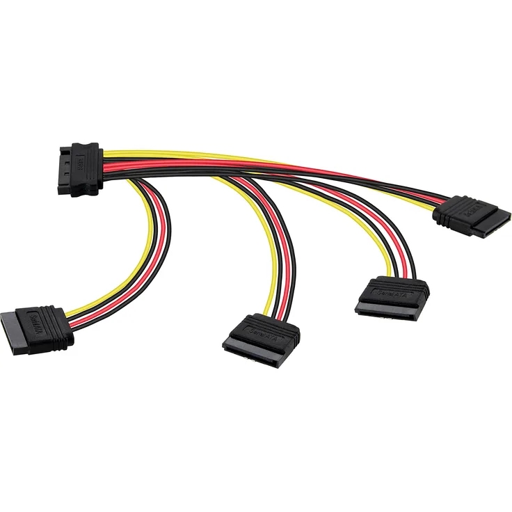 Poppstar 1x 20cm SATA Stromkabel Adapter (vierfach) (1x Stecker (m) auf 4x Buchse (w)), Stromadapter für HDD, SSD, Festplatte, Motherboard, PC Case Modding uvm.