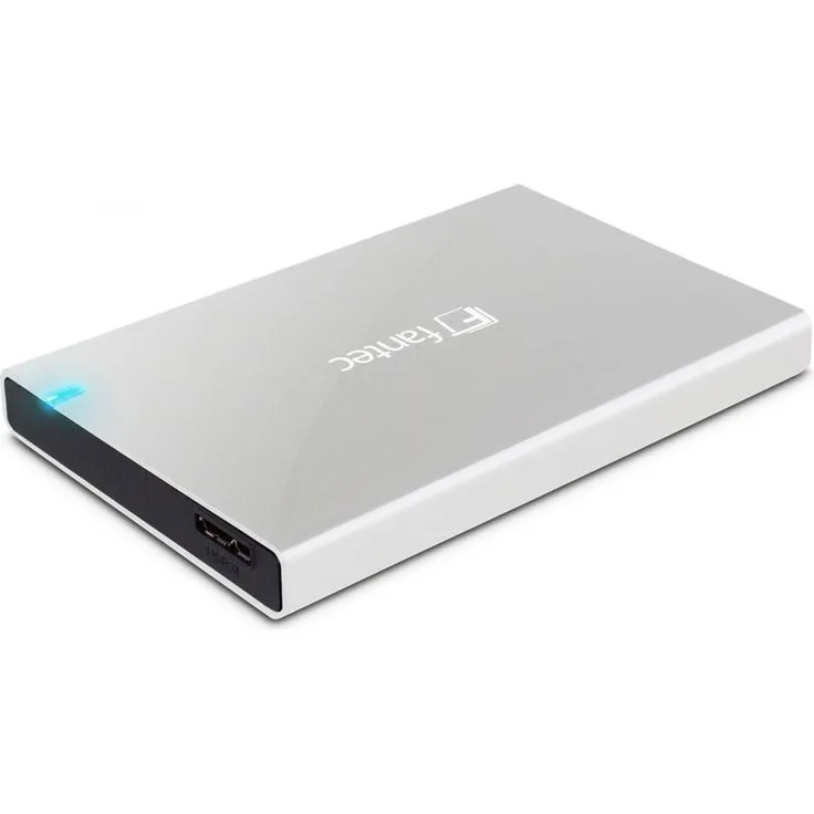 FANTEC ALU-25B31 Externes Festplattengehäuse (für den Einbau einer 6,35 cm (2,5 Zoll) SATA Festplatte oder SSD, USB 3.1 und UASP, Datentransfer bis 10Gbit-s, passive Kühlung, Aluminium Gehäuse) silber