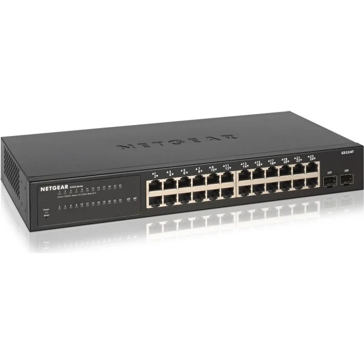 NETGEAR GS324T 24-Port Gigabit Ethernet LAN Switch Smart Managed Pro (2x 1G-SFP, lüfterloses Metallgehäuse, Webmanaged Switch für Desktop--Rack-Montage, VLAN, IGMP, QoS, ProSAFE Lifetime-) – Bild 1