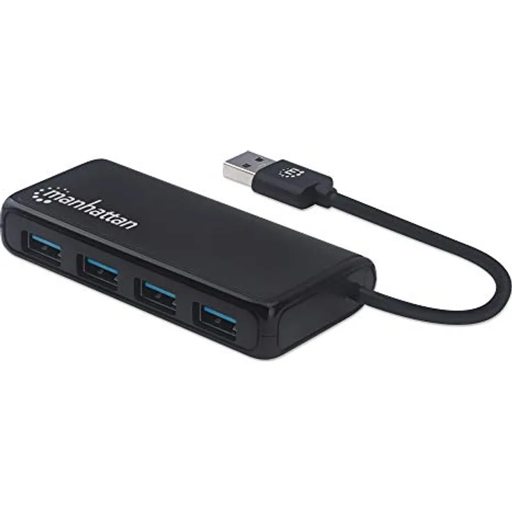 Manhattan 164900 4-Port USB 3.2 Gen 1 Hub Vier USB-A-Ports, 5 Gbit-S Datenübertragungsraten, Stromversorgung über USB, Schwarz
