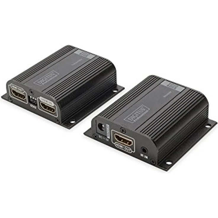 DIGITUS Professional DS-55100-1 - HDMI Extender - Full HD - Set (Sender-Empfänger) - nur 1 Netzteil erforderlich - bis zu 50 m Reichweite - Patchkabel (Cat 6, Cat 6A, Cat 7) - schwarz