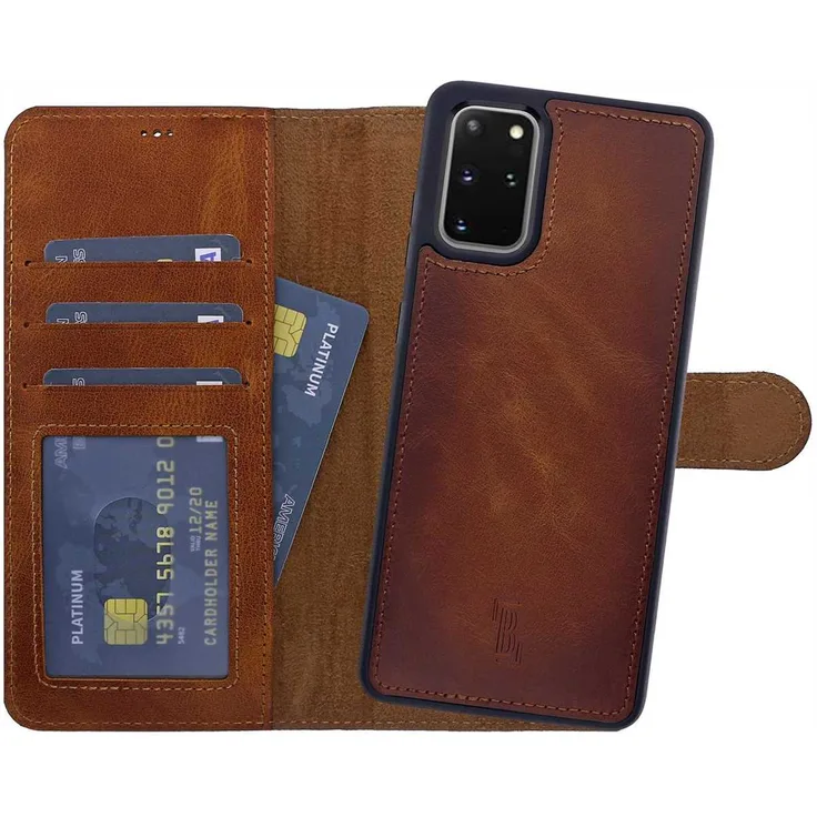 Burkley Samsung Galaxy S20 Handyhülle mit abnehmbare Leder-Hülle Case Cover Handytasche in Antik Sattelbraun