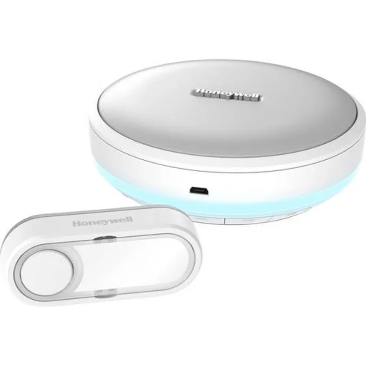 Honeywell Home Funk-Gong-Set Rund mit Lichtring, Schlaf-/Stummmodus, Lautstärkeregelung und Klingeltaster, weiß, DCR315S