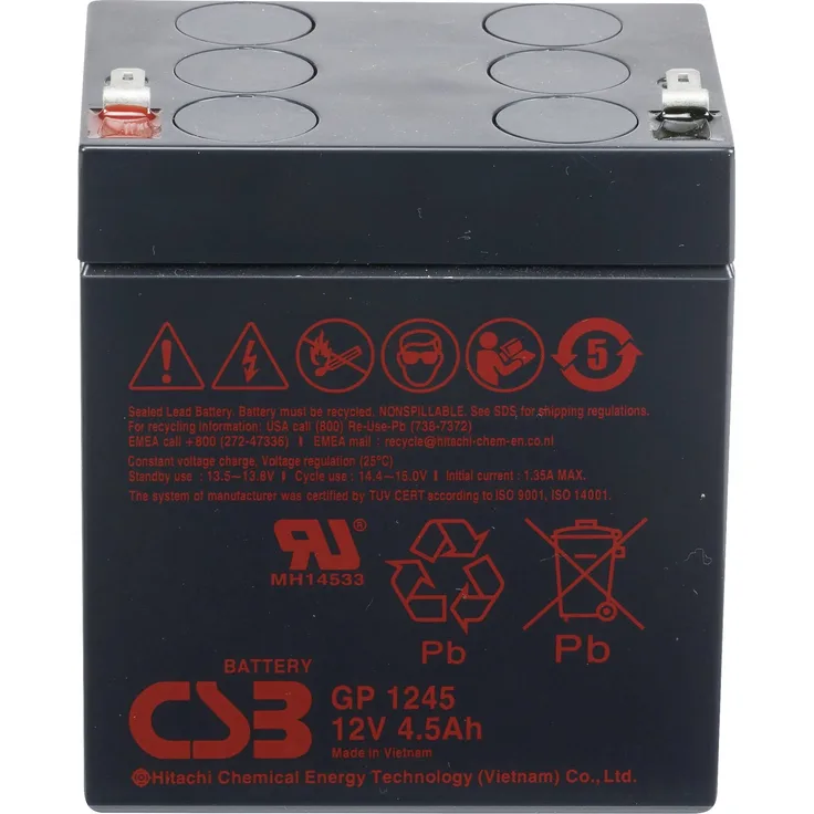 CSB Battery GP 1245 Standby USV GP1245F1 Bleiakku 12V 4.5Ah Blei-Vlies (AGM) (B x H x T) 93 x 108 x 70mm Flachstecker 4.8 mm