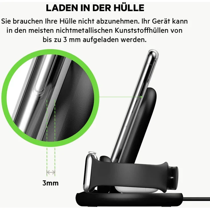 Belkin drahtloses 3-in-1 Ladegerät, kabellose 7,5-W-Ladestation, geeignet für Apple iPhone/Watch/AirPods, kabelloses Ladedock, drahtlose iPhone Ladestation, Apple Watch Ladeständer, Kombi-Ladegerät, Qi Ladestation, schwarz – Bild 7