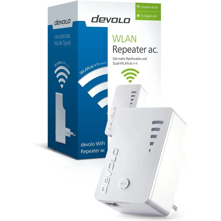 devolo WiFi Repeater ac (1200 Mbit-s, 1x Gigabit Ethernet LAN Port, WPS, WLAN Repeater und WLAN Verstärker, WiFi Extender, 5 stufige Signalstärkeanzeige, Accesspoint-Funktion, kompaktes Design) weiß – Bild 2