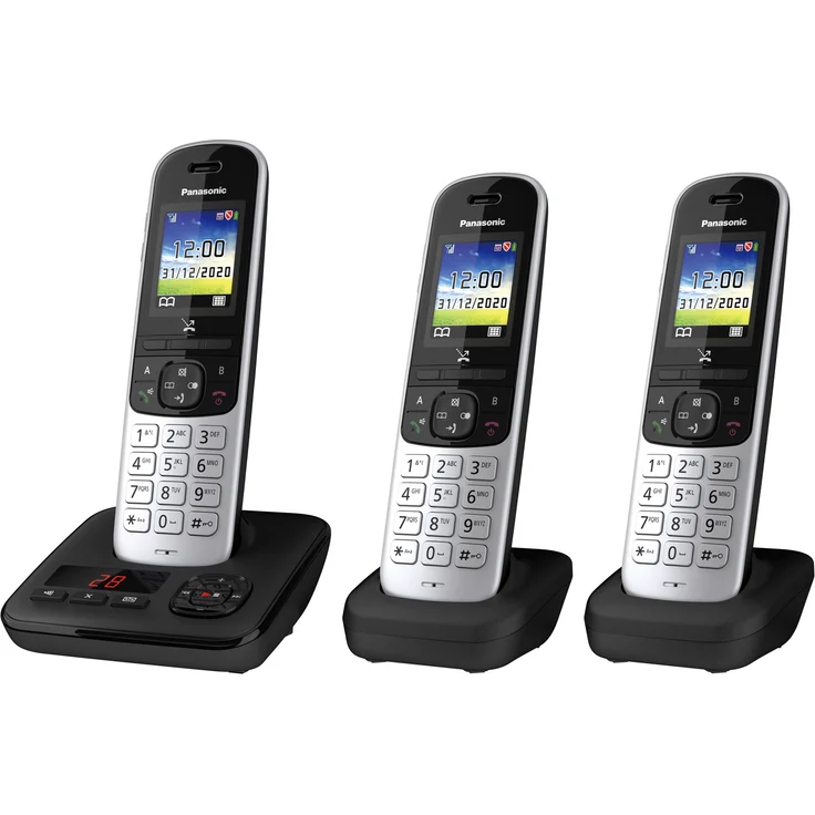 Panasonic Schnurlostelefon KX-TGH723GS mit Anrufbeantworter 2 zusätzlichen Mobilteilen, Babyphone und Kurzwahltasten – Bild 2