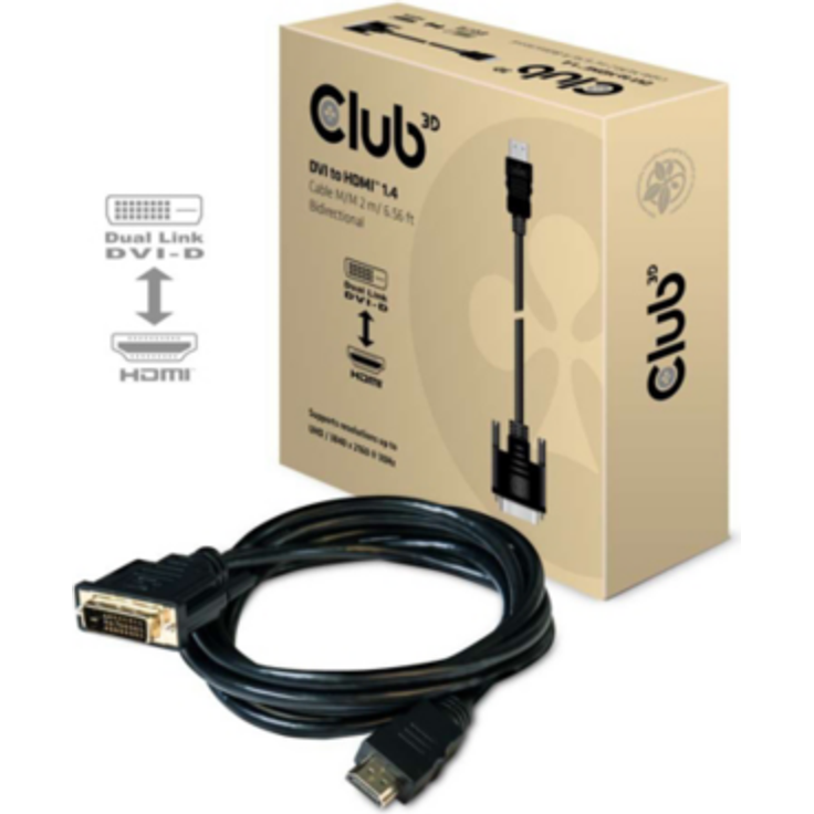 Club 3D CAC-1210 Kabel, DVI Stecker auf HDMI Stecker, 1.4, 2m schwarz