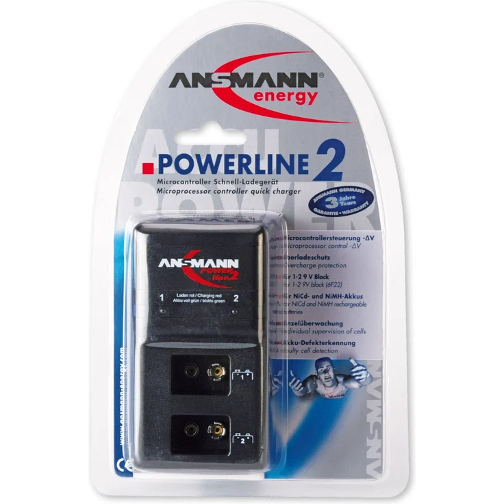 ANSMANN 9V Ladegerät für E-Block Akkus NiMH - 9V Batterieladegerät mit Einzelschachtüberwachung, automatische Abschaltung, Erhaltungsladung - Powerline 2 Akkuladegerät – Bild 2