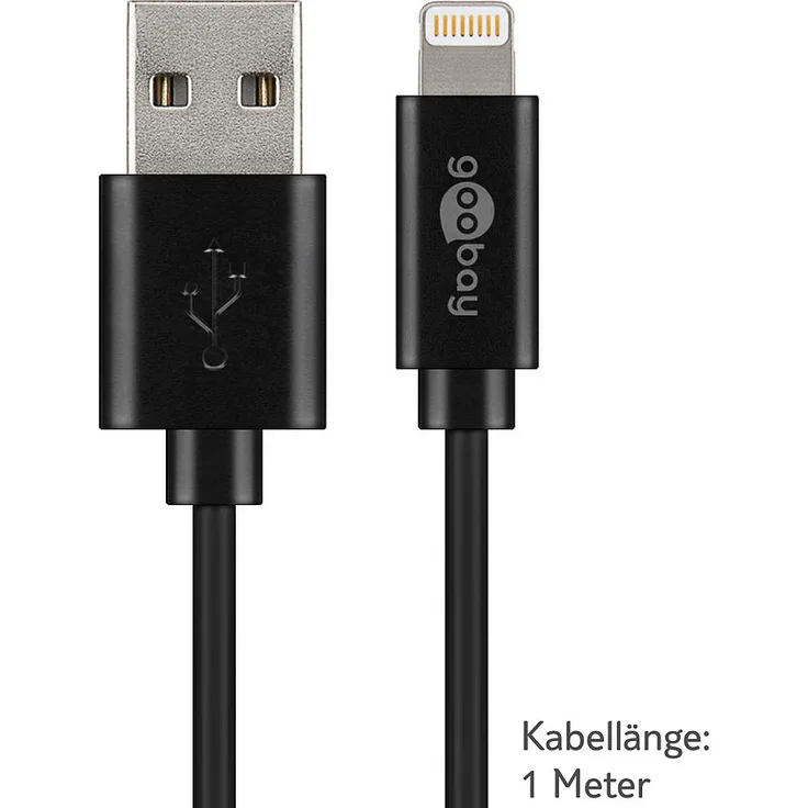 Goobay Lightning Kabel iPhone iPad Ladekabel MFi Apple zertifiziert, 1m schwarz