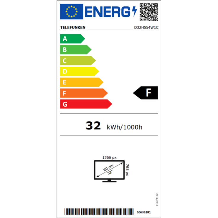 Telefunken D32H554W1C 80 cm (32 Zoll) LED TV (HD ready, kein HDR) HD-Triple-Tuner (Sat, Antenne, Kabel) Energieklasse F (DE-Modell) – Bild 3
