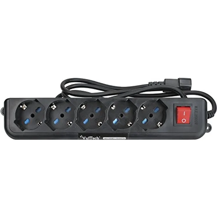 Vultech MU-UPS01 5AC outlet(s) 1.5m Schwarz - Verlängerungskabel (1,5 m, 5 AC-Ausgänge, Typ F, Schwarz, Polyethylen, RoHS)