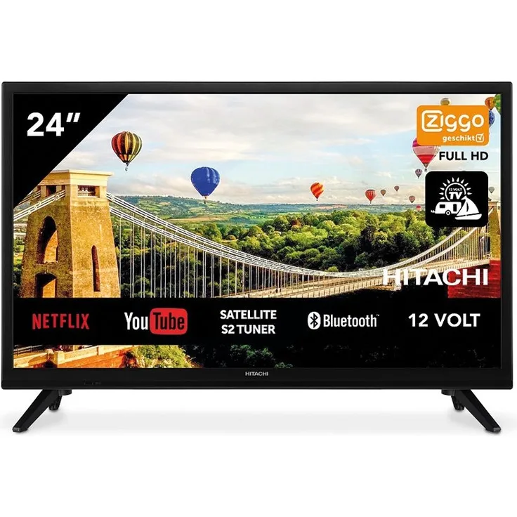 Hitachi 24HE2202 60 cm (24 Zoll) LED Smart TV (HD ready, kein HDR) HD-Triple-Tuner (Sat, Antenne, Kabel) Energieklasse F (Camping-TV inkl. 12V-Adapter)