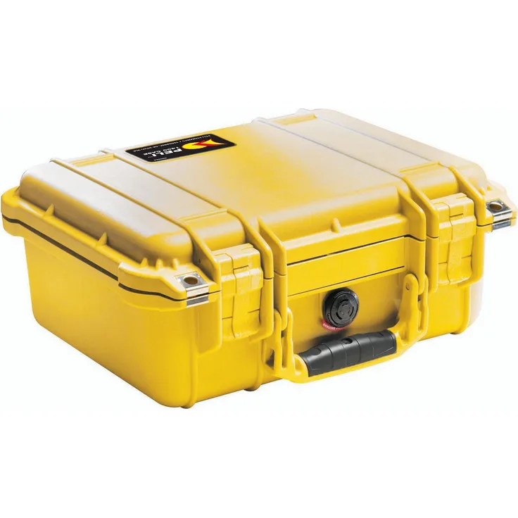 PELI 1400 Polypropylen Koffer für Optimalen Schütz Ihrer Kamera- und Videoausrüstung, IP67 Wasserdicht, 9L Volumen, Hergestellt in Deutschland, Ohne Schaum, Gelb