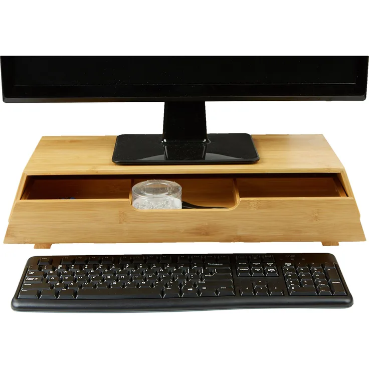 Mind Reader Monitor Stand, Monitor Riser with Pull Out Drawer for Computer, Laptop, Desk, iMac, Bamboo, Brown