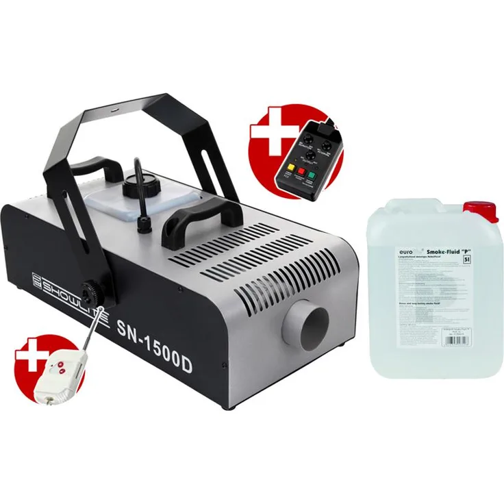 Showlite SN-1500 DMX Nebelmaschine 1500W inkl. Fernbedienung mit Timer + 5 L Nebelfluid