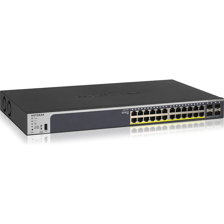 Netgear GS728TPP 28-Port Gigabit Ethernet LAN PoE Switch Smart Managed Pro (mit 24x PoE+ 380W, 4x 1G-SFP, Desktop-oder Rack-Montage mit ProSAFE Lifetime-) schwarz – Bild 1
