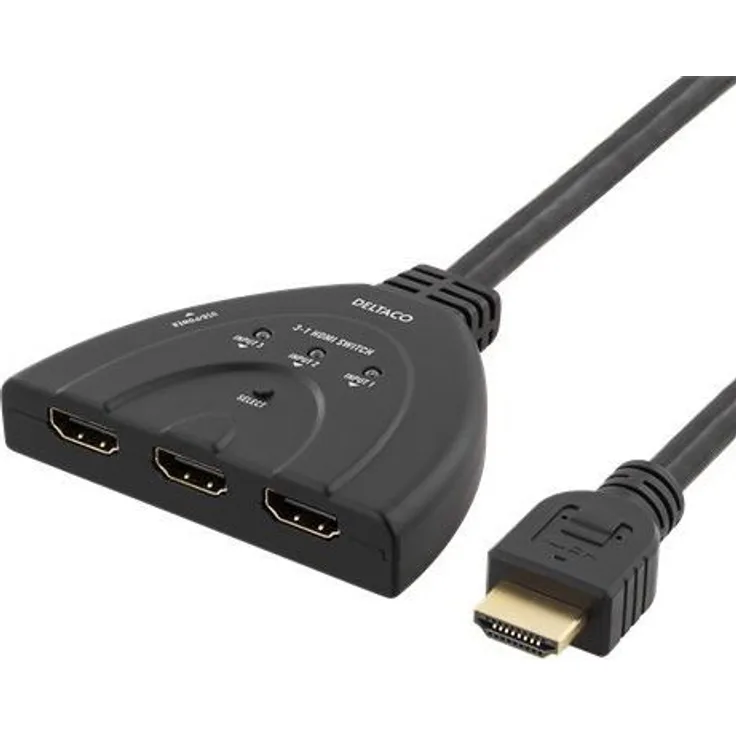 DELTACO HDMI-7044 HDMI Switch, 3 Eingänge für 1 Ausgang, 4K in 60Hz, 7.1 schwarz