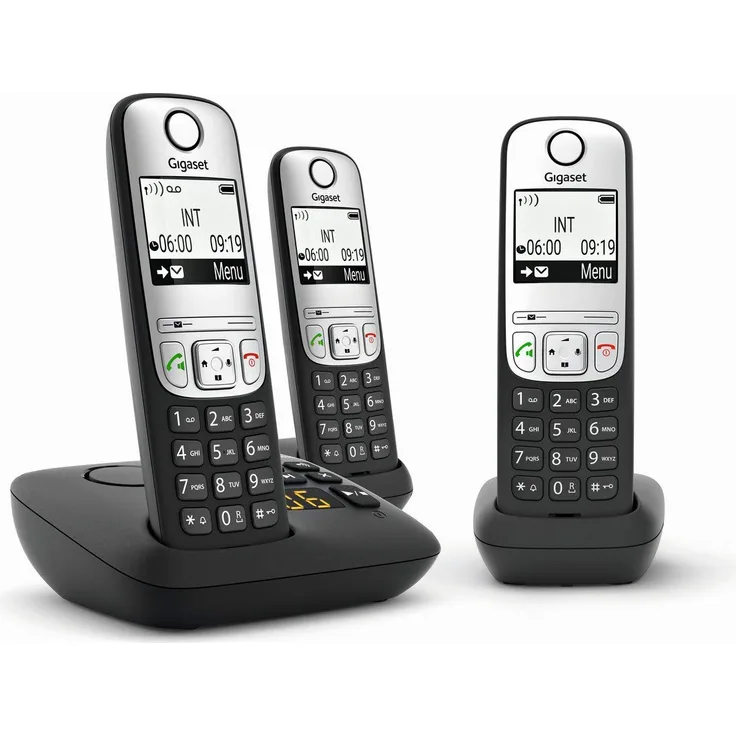 Gigaset A690 A Trio schwarz schnurlos analog (DECT) 3 Mobilteile Anrufbeantworter Display Freisprechen Telefonbuch 100 Einträge