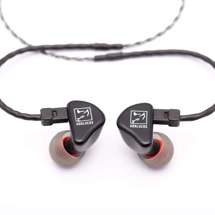 HÖRLUCHS HL1010 In-Ear Kopfhörer, dynamischer Treiber bassverstärkt, ergonomische Bauform mit 2-Pin-Wechselkabel und verschiedenen Domes - Schwarz