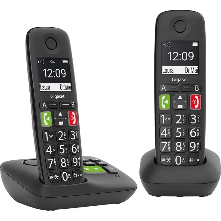 Gigaset E290A Duo 2 schnurlose, analoge DECT-Telefone, mit Anrufbeantworter, großen Tasten und großem Display, Analog-Telefon, schwarz – Bild 1