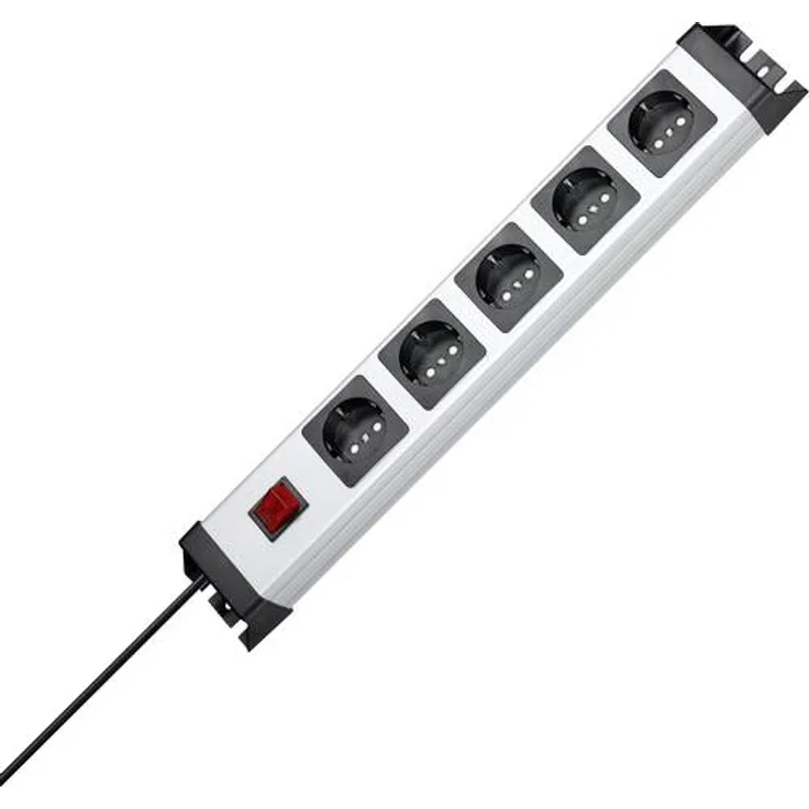 Kopp 226620015 Powerversal Stecldosenleiste, 5-fach, mit beleuchtetem Schalter, IP 20