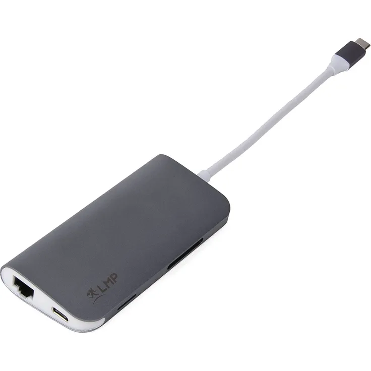 LMP USB-C-Mini-Dock, 8 Anschlüsse mit HDMI – 3 x USB 3.0 – Ethernet – SD-MicroSD – Ladung USB-C – Sterngrau