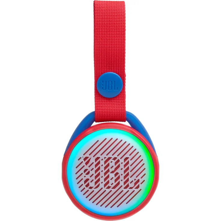 JBL JR Pop Mini-Boombox für Kids - Poppiger, wasserdichter Bluetooth-Lautsprecher mit eingebauten Lichtmotiven - Bis zu 5 Stunden Musik hören mit nur einer Akku-Ladung Rot