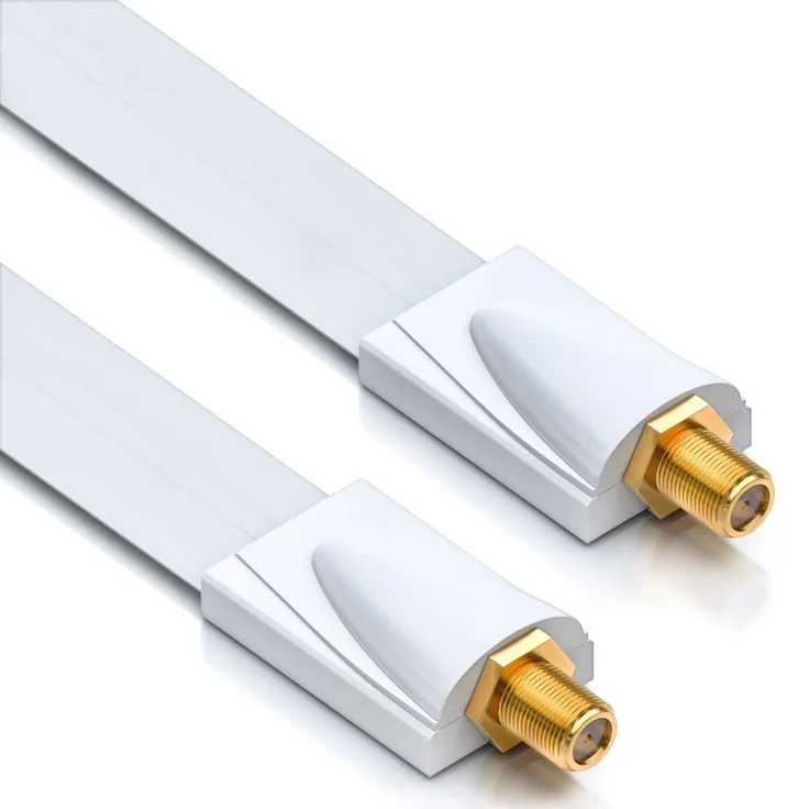 deleyCON Fensterdurchführung SAT Kabel 17cm flexibel/26cm Länge/Kupplung Fenster & Türen/vergoldete Buchsen/extrem flach/geschirmt - Weiß