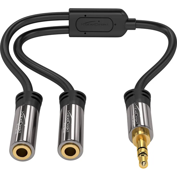 KabelDirekt - 3.5mm Klinkenkabel Y Adapter - (Aux Adapter, 1x 3.5mm Stecker, 2X 3.5mm Buchse) - PRO Series