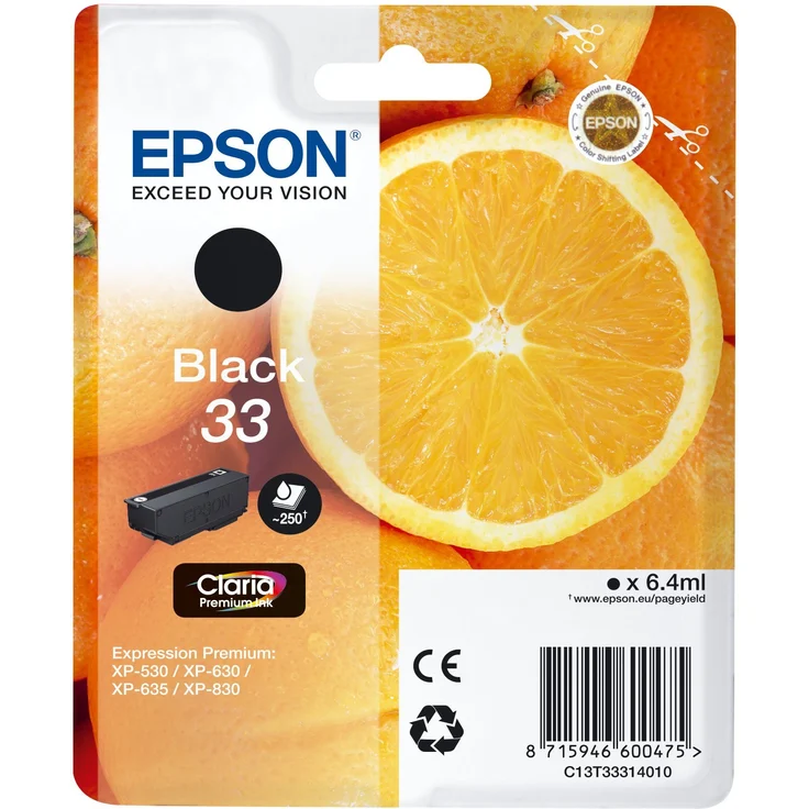 Epson Original 33 Tinte Orange (XP-530 XP-630 XP-635 XP-830 XP-540 XP-640 XP-645 XP-900 XP-7100) schwarz – Bild 1