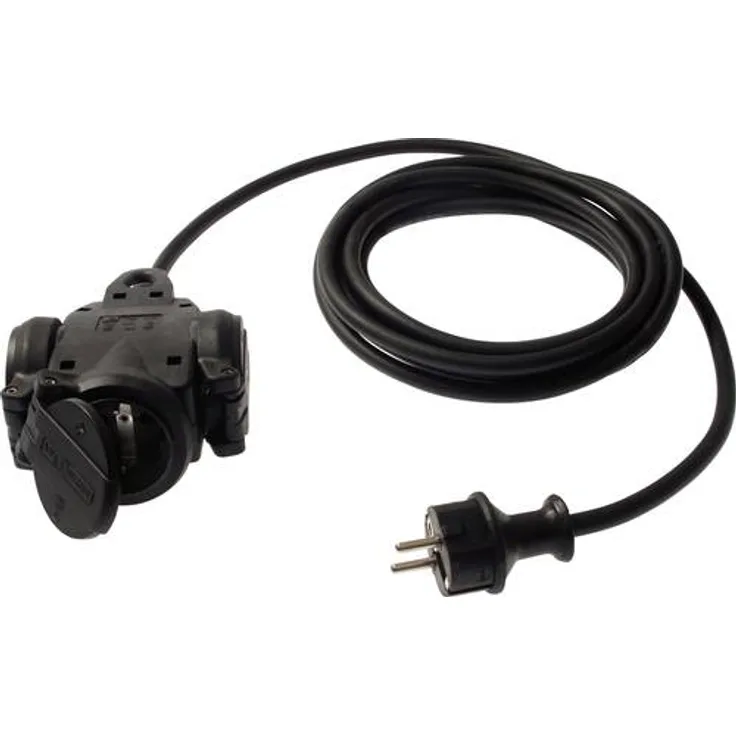 as – Schwabe 3-fach Verteilersteckdose 230 V - 16 A – Vollgummi Stromverteiler, mit 5 m schwerer Gummischlauchleitung H07RN-F 3G2,5 – Mehrfach-Verteilersteckdose – IP44 – Made in Germany I 60455